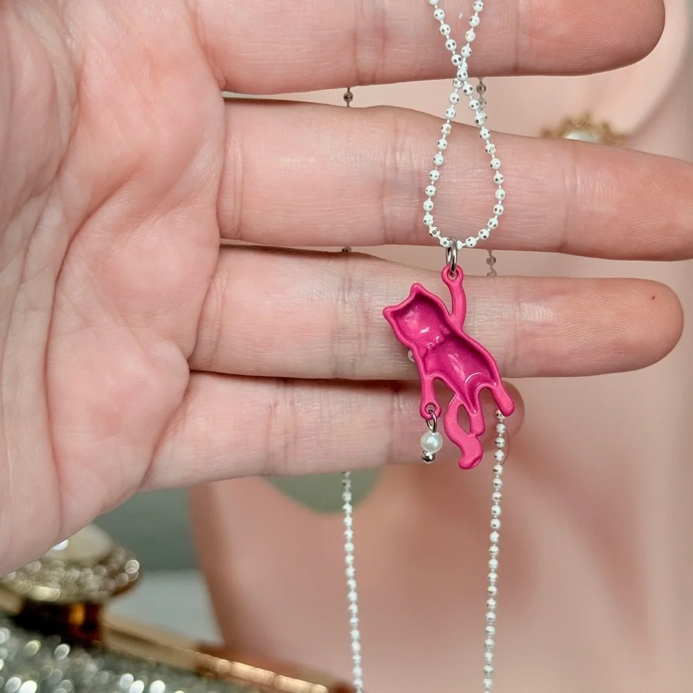 Pink Cat Pendant Necklace